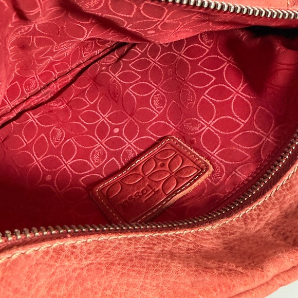 Fossil Red Pebbled Leather Multi Pocket Crossbody Bag Utility Messenger Festival - Picture 5 of 6